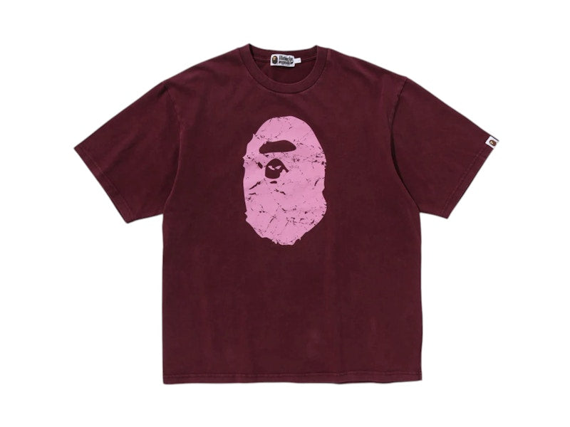 BAPE Heavy Washed Ape Head Relaxed Fit Tee Burgundy