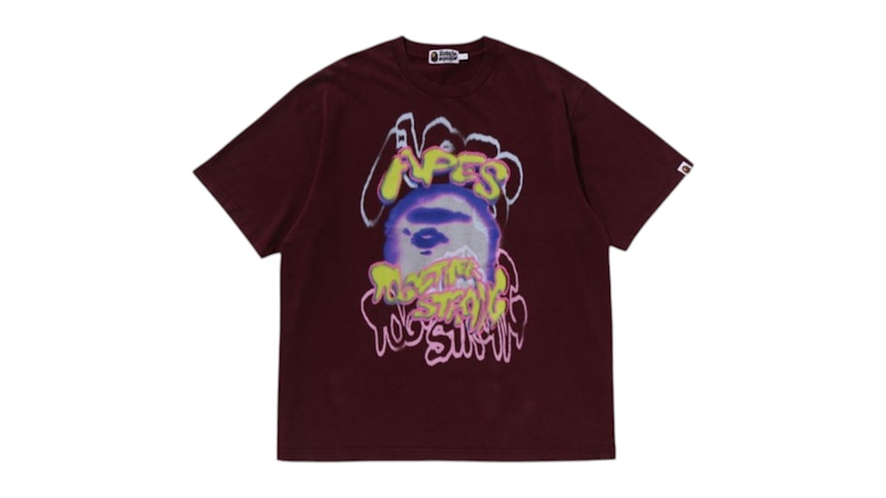 BAPE Heavy Washed Logo Relaxed Fit Tee Burgundy