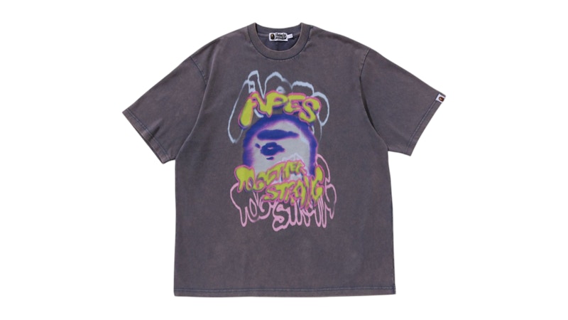 BAPE Heavy Washed Logo Relaxed Fit Tee Charcoal