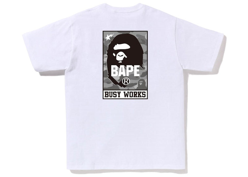 BAPE Honeycomb Camo Bape Busy Works Tee White Grey