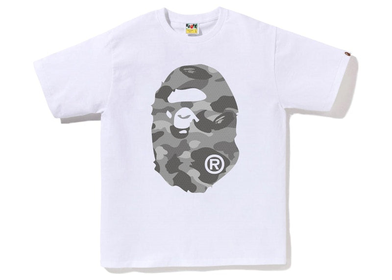 BAPE Honeycomb Camo Big Ape Head Tee White Grey