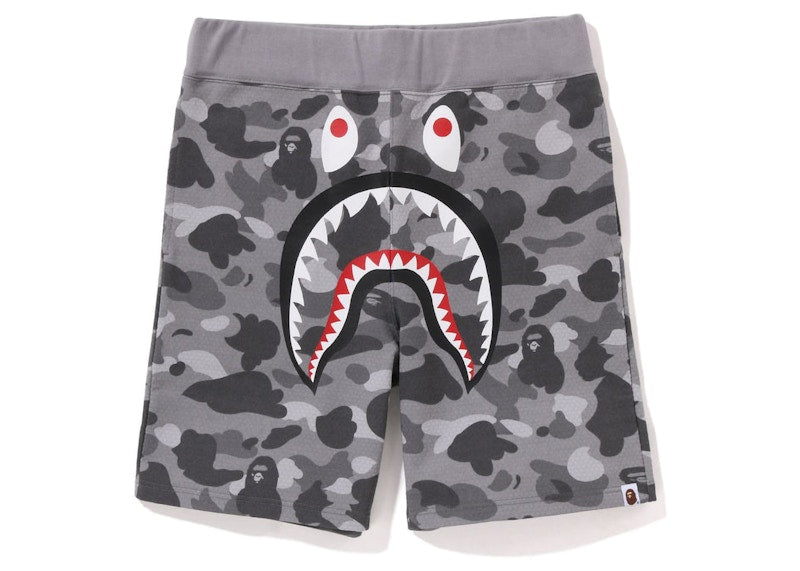 BAPE Honeycomb Camo Shark Sweat Shorts Grey