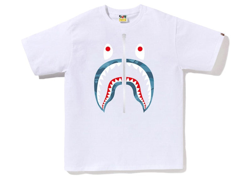 BAPE Honeycomb Camo Shark Tee White/Blue