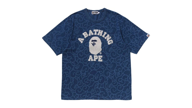 BAPE Indigo Dyed Cloud Camo College Relaxed Fit Tee Navy