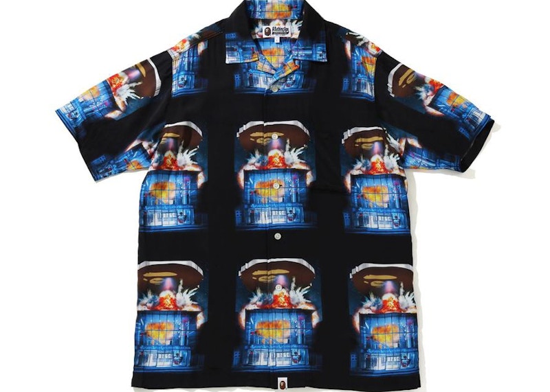 BAPE Invasion Rayon Open Collar Tee Black