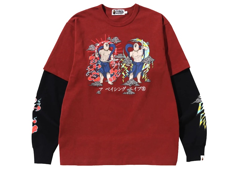 BAPE Japan Guardians Layered Heavyweight L/S Tee Burgundy