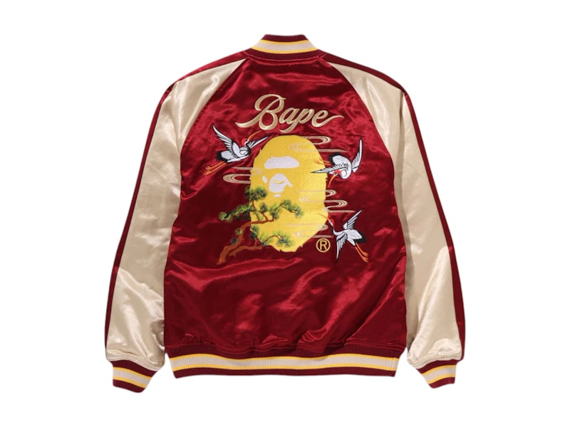 BAPE Japanese Crane Embroidery Reversible Souvenir Jacket Red