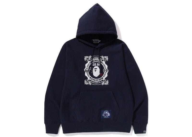 BAPE Japanese Motif Relaxed Fit Pullover Hoodie Navy