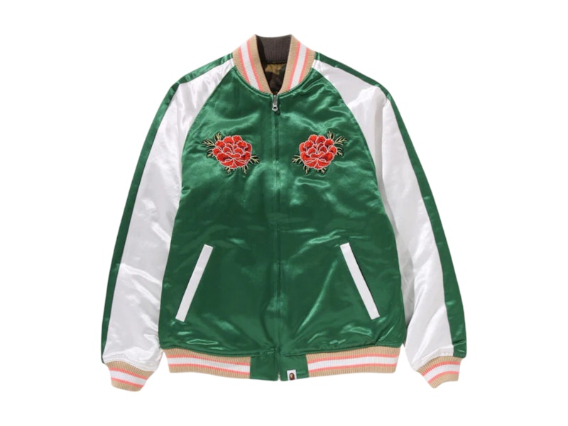 BAPE Japanese Peony Embroidery Reversible Souvenir Jacket Green