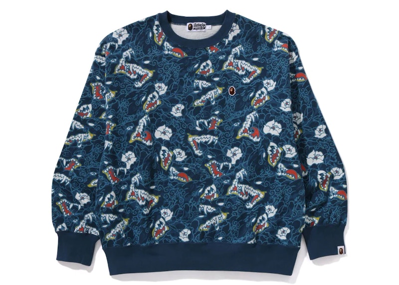 BAPE Japanese Tattoo Camo Relaxed Fit Crewneck Sweatshirt Blue
