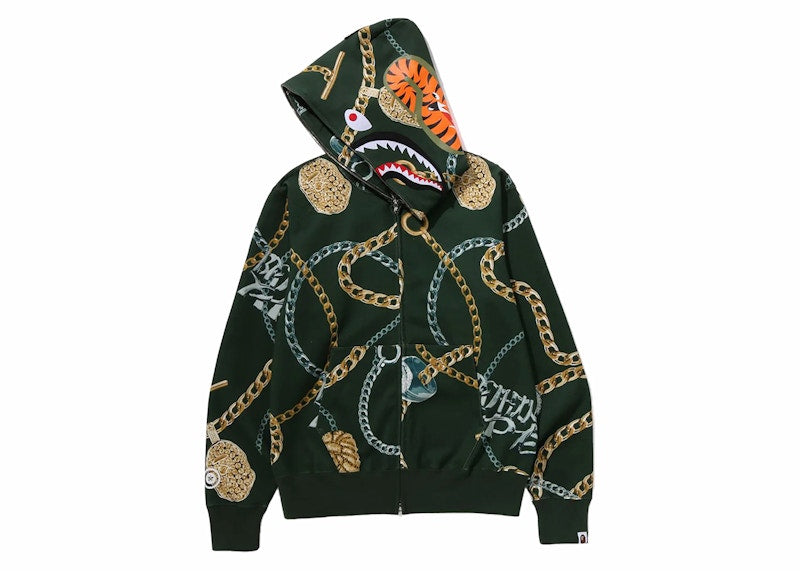 BAPE Jewels Shark Full Zip Hoodie Green