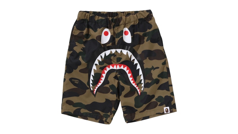 BAPE Kids 1st Camo Shark Beach Shorts Green