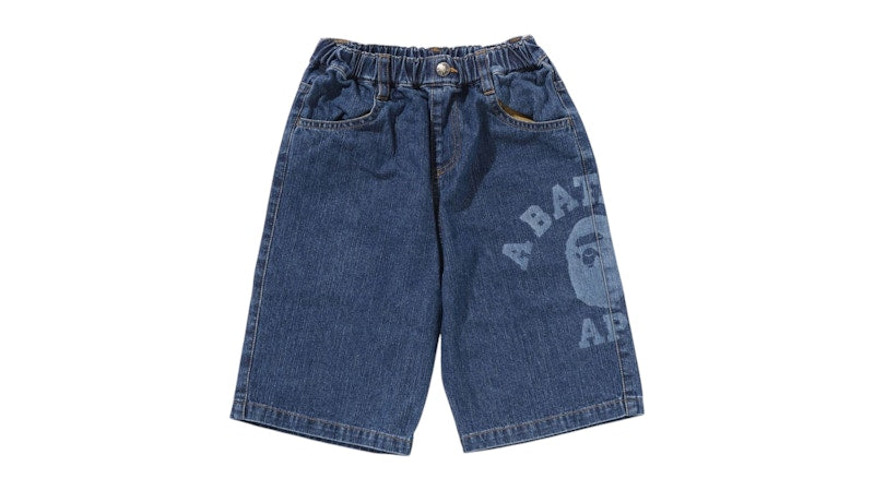BAPE Kids College Middle Length 10oz Denim Shorts Blue