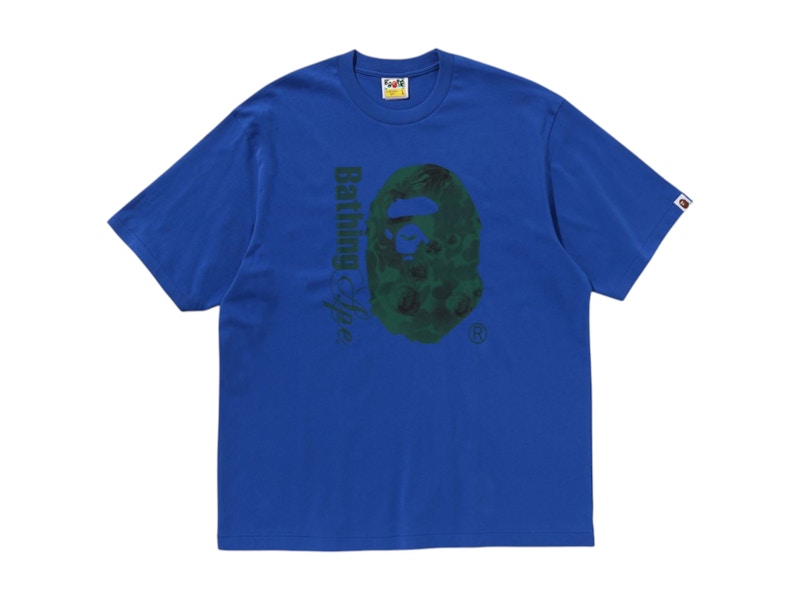 BAPE Kids Floral Solid Camo Ape Head Relaxed Fit Tee Blue