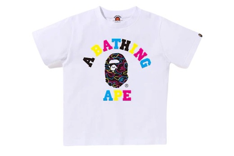 BAPE Kids Neon Camo College Tee White