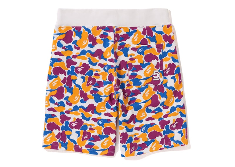 BAPE LA Store 5th Anniversary LA Camo Sweat Shorts Purple Yellow Blue