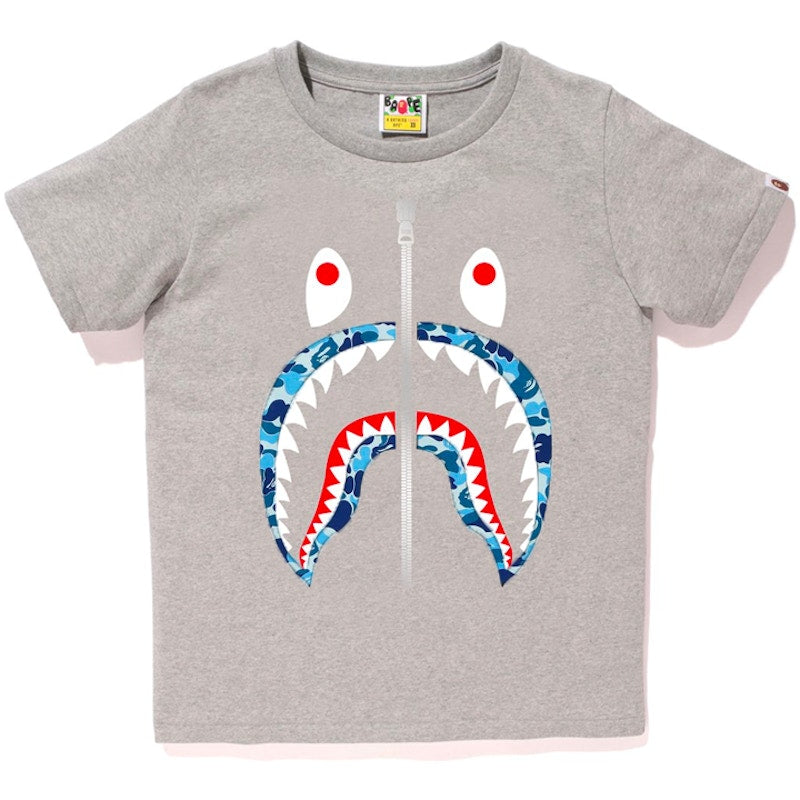 BAPE Ladies ABC Shark Silver Zip Tee Grey/Blue