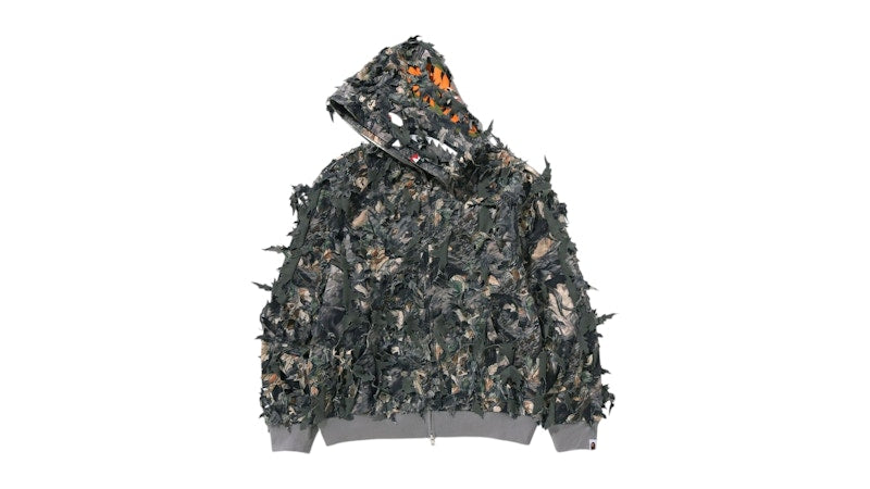 BAPE Laser Cut Cropped Shark Full Zip Hoodie Tree Edge Camo