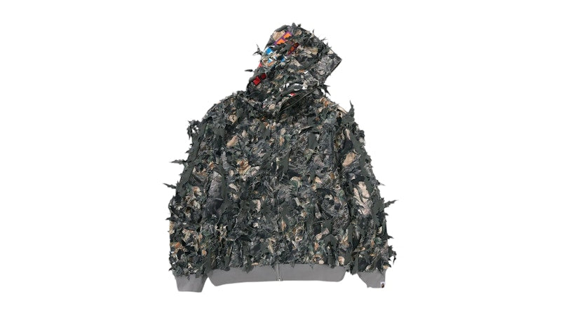 BAPE Laser Cut Cropped Shark Full Zip Hoodie Tree Edge Camo