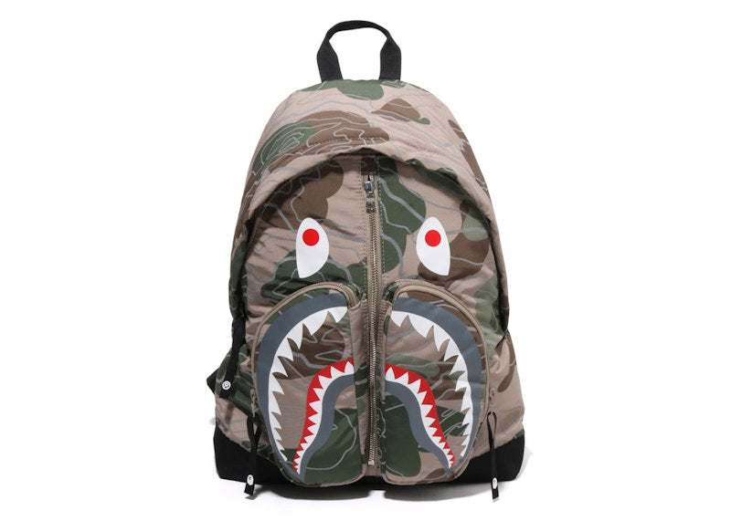 BAPE Layered Line Camo Shark Day Pack Beige