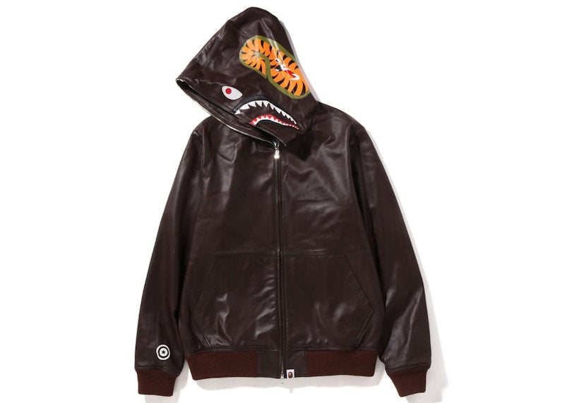 BAPE Leather Shark Full Zip Jacket Brown