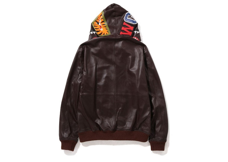 BAPE Leather Shark Full Zip Jacket Brown