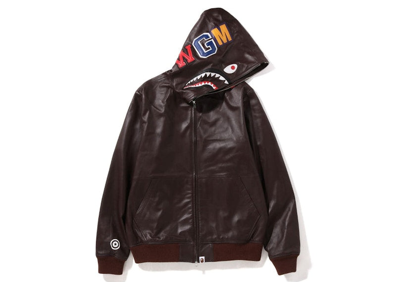 BAPE Leather Shark Full Zip Jacket Brown