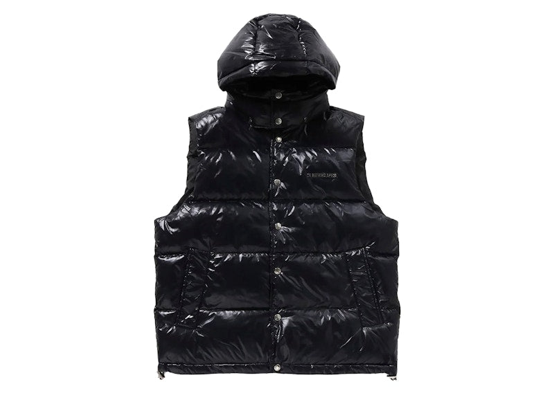BAPE Line Camo Debossed Nylon Down Vest Black