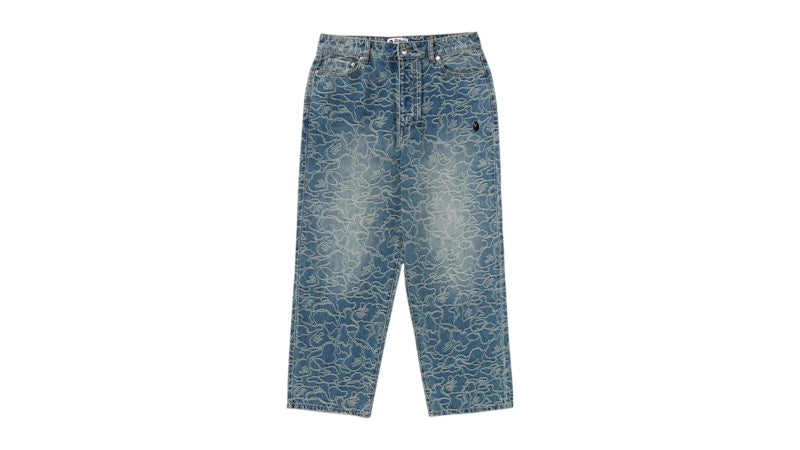 BAPE Line Camo Jacquard One Point Relaxed Fit 13Oz Denim Pants Light Indigo