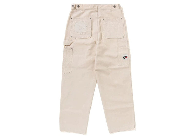 BAPE Line Camo Patch Denim Double Knee Work Pants Ivory