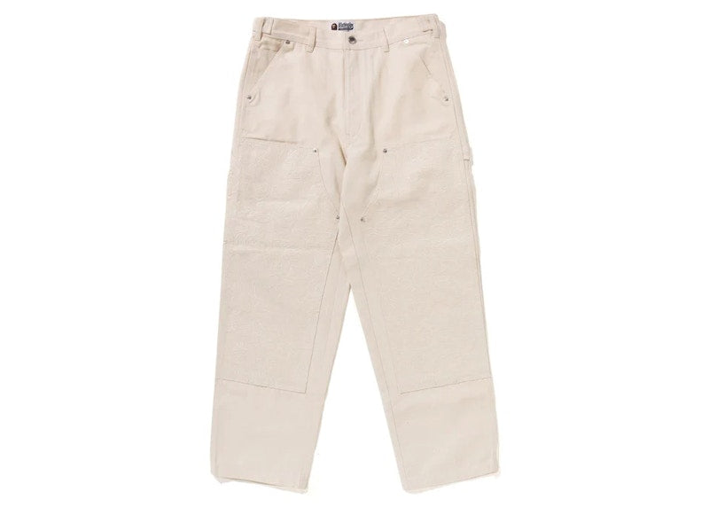BAPE Line Camo Patch Denim Double Knee Work Pants Ivory