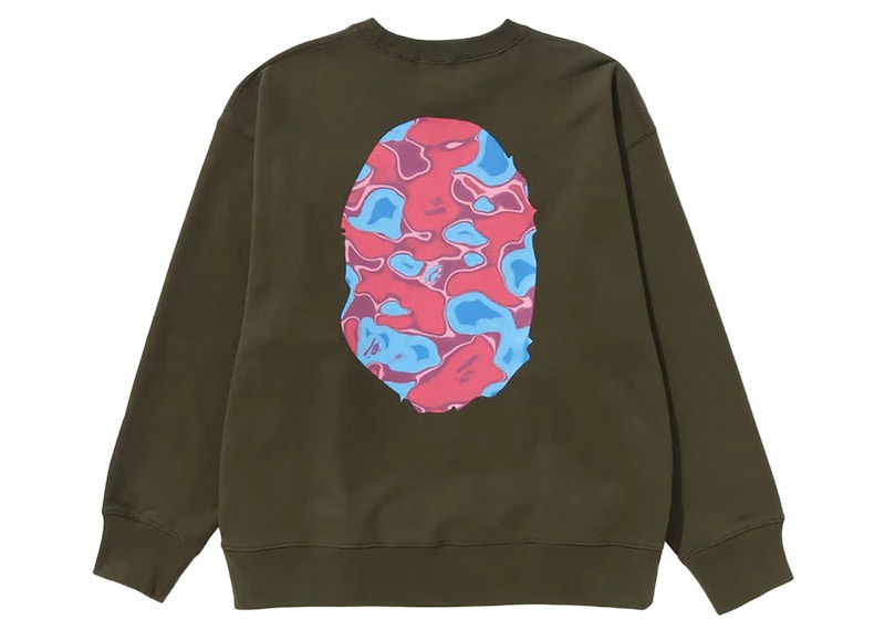 BAPE Liquid Camo Ape Head Relaxed Fit Crewneck Olivedrab