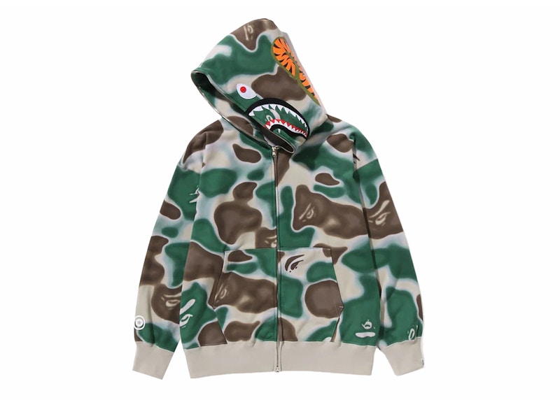 BAPE Liquid Camo Shark Relaxed Fit Full Zip Hoodie Olivedrab