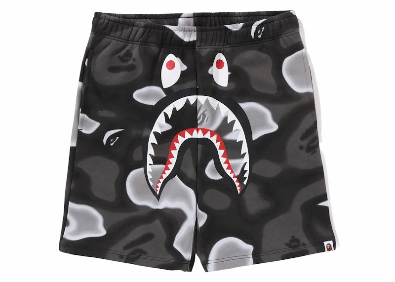 BAPE Liquid Camo Shark Sweat Shorts Black