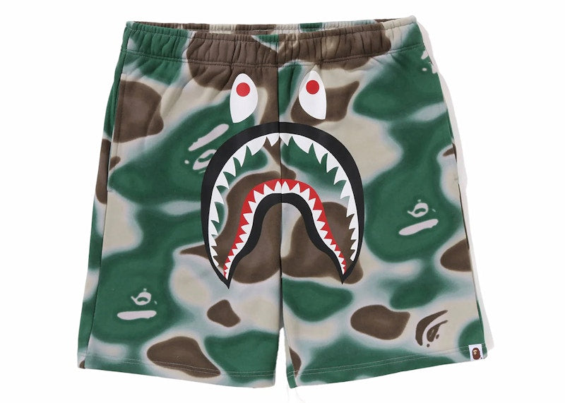 BAPE Liquid Camo Shark Sweat Shorts Olivedrab