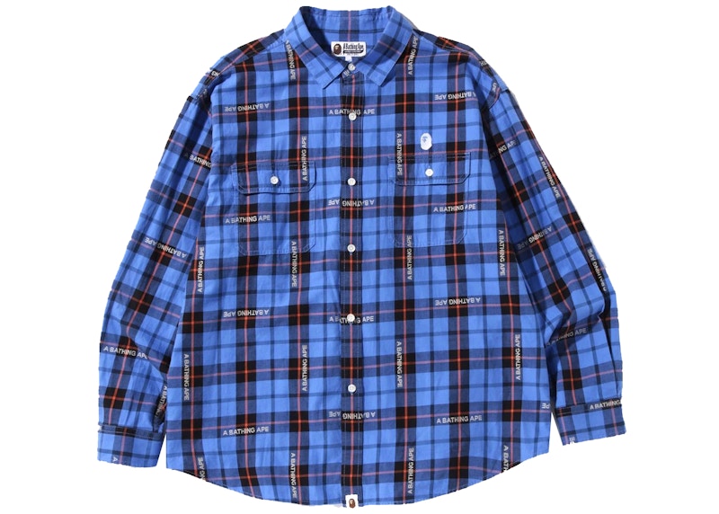 BAPE Logo Check Loose Fit Shirt Blue