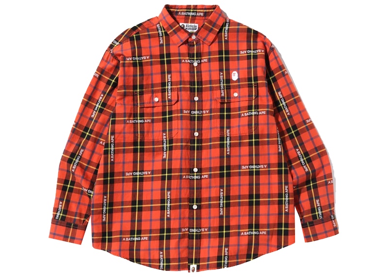 BAPE Logo Check Loose Fit Shirt Red