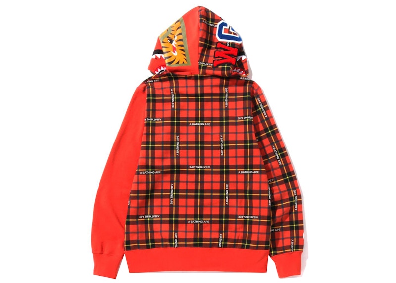 BAPE Logo Check Shark Full Zip Hoodie Red