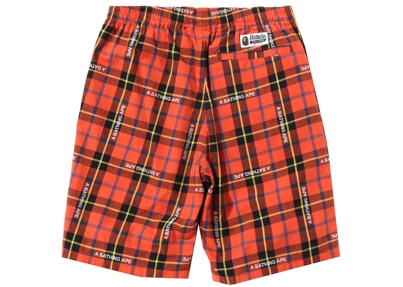 BAPE Logo Check Shorts Red
