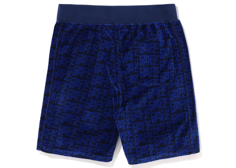 BAPE Logo Monogram Velour Shorts Navy