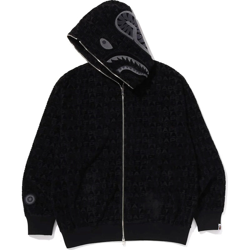 BAPE Lux Sport Pattern Shark Relaxed Fit Full Zip Hoodie Black