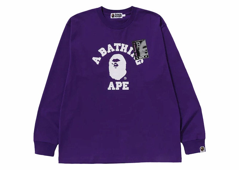 BAPE Mad Face College Long Sleeve Tee Purple