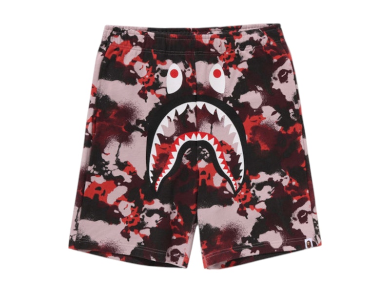 BAPE Map Camo Regular Fit Shark Sweat Shorts Red