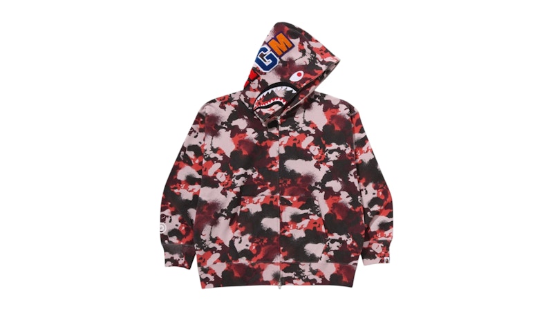 BAPE Map Camo Shark Relaxed Fit Full Zip Hoodie Red