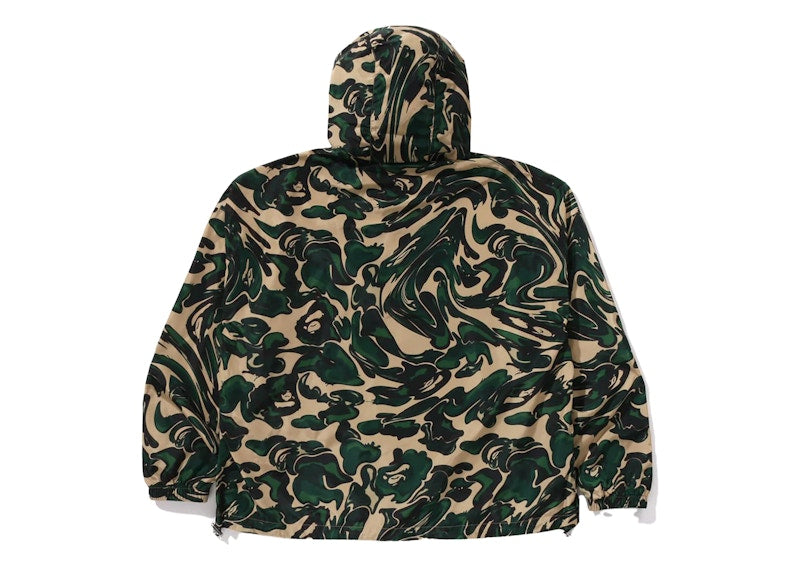BAPE Marbling Camo Bathing Ape Logo Nylon Hooded Jacket Green