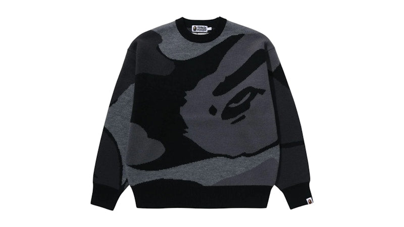 BAPE Mega ABC Camo Knit Crewneck Sweatshirt Black