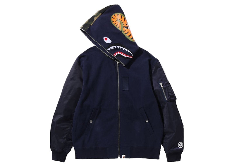 BAPE Military Shark Relaxed Fit Full Zip Hoodie Navy