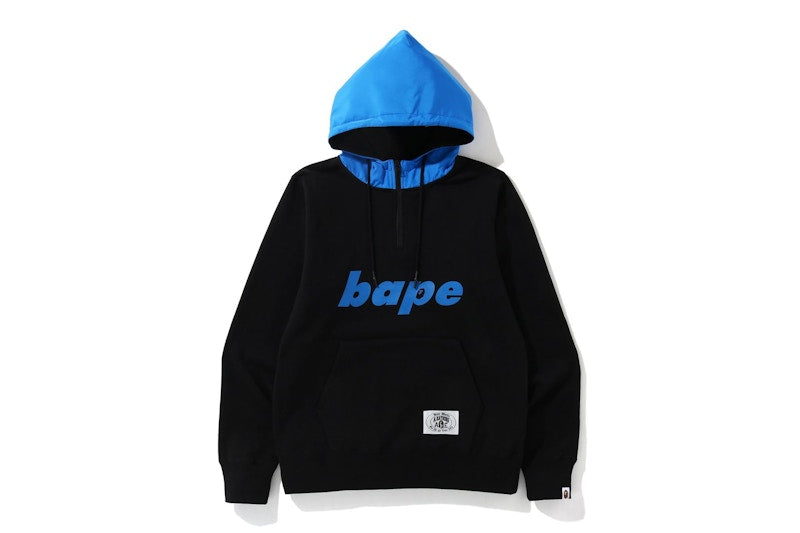 BAPE Mix Material Half Zip Pullover Hoodie Black