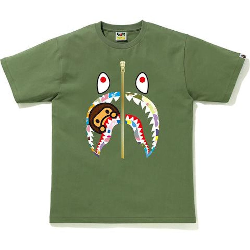 BAPE Multi Camo Milo Shark Tee Olivedrab
