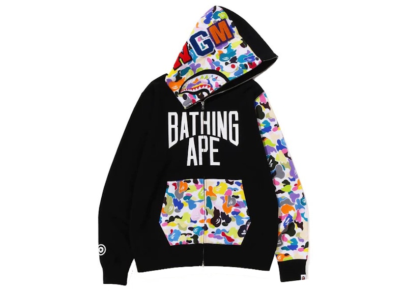 BAPE Multi Camo NYC Logo Shark Full Zip Hoodie Black